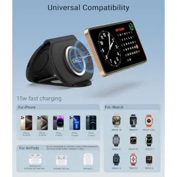 Consasy 3 in 1 Wireless Charging Station, Magnetic Wireless Charger, Foldable Charger 3 in 1, Travel Charger for iPhone 16/15/14/13/12 Series, AirPods Pro/3/2, iWatch 2-10/Ultra (Adapter Included)