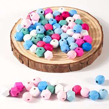 100Pcs Color Geometric Wooden Beads Wood Loose Beads Ball for DIY Craft Jewelry Making Bags Kids Toy...