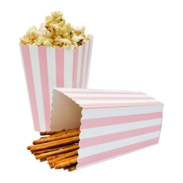 Crystallove Pink Striped Popcorn Boxes - 24 Pack for Parties