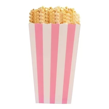 Crystallove Pink Striped Popcorn Boxes - 24 Pack for Parties