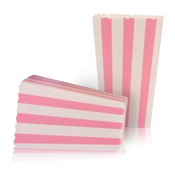 Crystallove Pink Striped Popcorn Boxes - 24 Pack for Parties