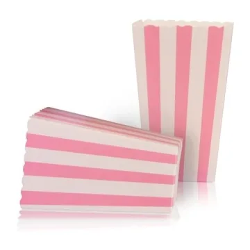 Crystallove Pink Striped Popcorn Boxes - 24 Pack for Parties