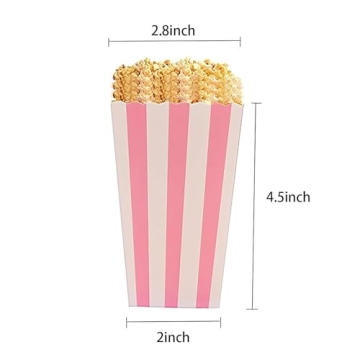 Crystallove Pink Striped Popcorn Boxes - 24 Pack for Parties