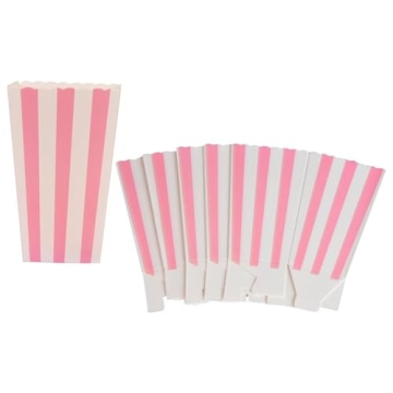 Crystallove Pink Striped Popcorn Boxes - 24 Pack for Parties