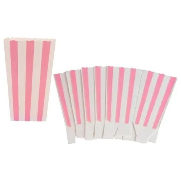 Crystallove Pink Striped Popcorn Boxes - 24 Pack for Parties
