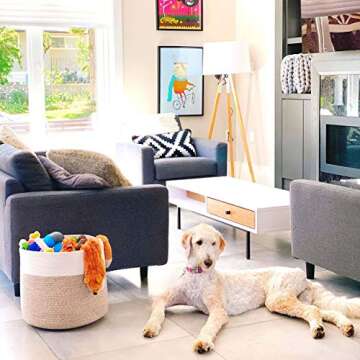 MINTWOOD Design 15 x 14.2 Inches Woven Cotton Rope Storage Basket, Stuffed Toy Basket Bin, Laundry B...