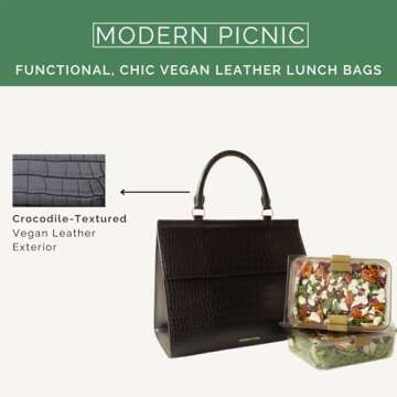 Chic Modern Picnic Vegan Leather Lunch Bag - Ideal for Women
