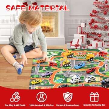 Advent Calendar 2024 Kids, 24 Days Christmas Countdown Calendar Alloy Cars Vehicles City Construction Toy Set - Xmas Christmas Vacation Advent Calendar Party Favor Toys Gift for Kids Boys Toddlers