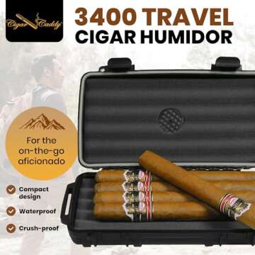 Cigar Caddy 3400 Matte Black Travel Cigar Humidor Case with Airtight Seal | Portable Humidor Box Cig...