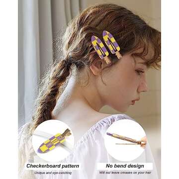 DF DUALFERV Hair Clip (No Crease), 18 Pcs Checkerboard No Bend Hair Clips, Acrylic Resin Styling Makeup Creaseless Hair Clips, Flat Hair Clips for Women Girls
