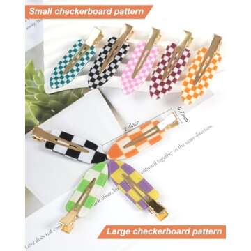 DF DUALFERV Hair Clip (No Crease), 18 Pcs Checkerboard No Bend Hair Clips, Acrylic Resin Styling Makeup Creaseless Hair Clips, Flat Hair Clips for Women Girls