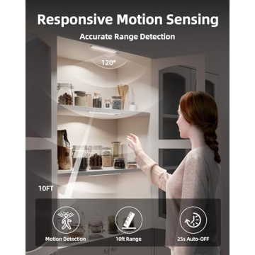 EZVALO Under Cabinet Lighting, 80 LED Motion Sensor Lights Indoor with 3 Color Temps, 1900mAh Rechargeable Under Cabinet Lights Wireless, Dimmable Under Counter Lights for Kitchen, Closet (2 Pack)