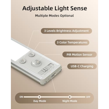 EZVALO Under Cabinet Lighting, 80 LED Motion Sensor Lights Indoor with 3 Color Temps, 1900mAh Rechargeable Under Cabinet Lights Wireless, Dimmable Under Counter Lights for Kitchen, Closet (2 Pack)