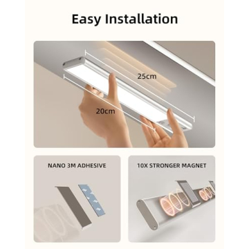 EZVALO Under Cabinet Lighting, 80 LED Motion Sensor Lights Indoor with 3 Color Temps, 1900mAh Rechargeable Under Cabinet Lights Wireless, Dimmable Under Counter Lights for Kitchen, Closet (2 Pack)