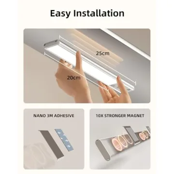 EZVALO Under Cabinet Lighting, 80 LED Motion Sensor Lights Indoor with 3 Color Temps, 1900mAh Rechargeable Under Cabinet Lights Wireless, Dimmable Under Counter Lights for Kitchen, Closet (2 Pack)