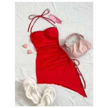 Milumia Spaghetti Strap Asymmetrical Mini Dress Red