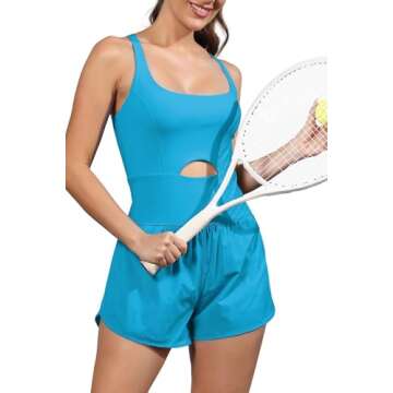 ReachMe Womens Running Onesie Workout Rompers Athletic Romper One Piece Outfits Exercise Jumpsuits Gym Yoga Clothes(Aquamarine,S)