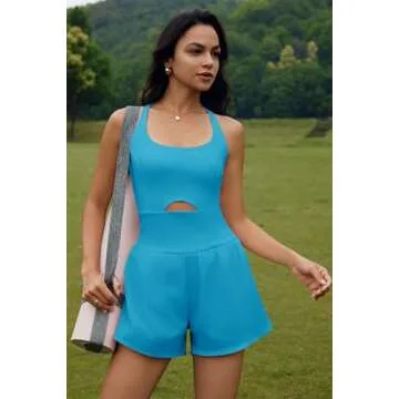 ReachMe Womens Running Onesie Workout Rompers Athletic Romper One Piece Outfits Exercise Jumpsuits Gym Yoga Clothes(Aquamarine,S)