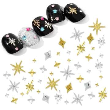 400PCS Star Nail Charms 3D Gold Silver Star Nail Charms, Metallic Star Studs Nail Jewelry Rhinestones Decorations, Manicure Kit Nails Art Supplies Accessories for Women Girls Acrylic Nails