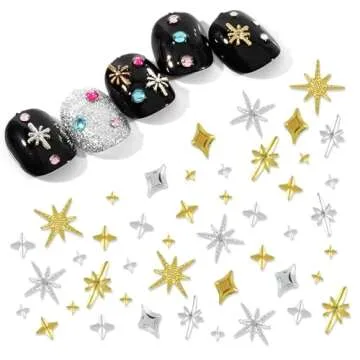 400PCS Star Nail Charms 3D Gold Silver Star Nail Charms, Metallic Star Studs Nail Jewelry Rhinestones Decorations, Manicure Kit Nails Art Supplies Accessories for Women Girls Acrylic Nails