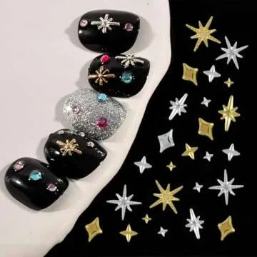 400PCS Star Nail Charms 3D Gold Silver Star Nail Charms, Metallic Star Studs Nail Jewelry Rhinestones Decorations, Manicure Kit Nails Art Supplies Accessories for Women Girls Acrylic Nails