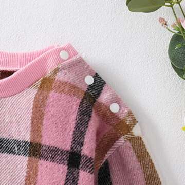 DNOMAID YZARC Baby Girl Boy Plaid Flannel Sweatshirt Romper Oversized Crewneck Long Sleeve Onesie Bodysuit Fall Winter Outfit (Pink, 6-12 Months)