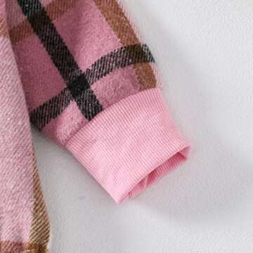 DNOMAID YZARC Baby Girl Boy Plaid Flannel Sweatshirt Romper Oversized Crewneck Long Sleeve Onesie Bodysuit Fall Winter Outfit (Pink, 6-12 Months)