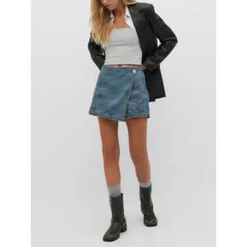 Trendy High Waisted Denim Skorts for Summer Fashion