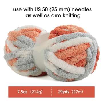 MABOZOO Tie Dye Chunky Yarn for Crocheting 8 Pack,Fluffy Jumbo Chenille Yarn,Soft Plush Yarn Bulky,Giant Thick Fuzzy Yarn for Hand Knitting or Arm Knitting,Orange & Grey (29 yds,8 oz Each Skein)