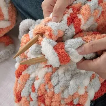 MABOZOO Tie Dye Chunky Yarn for Crocheting 8 Pack,Fluffy Jumbo Chenille Yarn,Soft Plush Yarn Bulky,Giant Thick Fuzzy Yarn for Hand Knitting or Arm Knitting,Orange & Grey (29 yds,8 oz Each Skein)