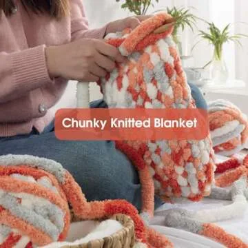 MABOZOO Tie Dye Chunky Yarn for Crocheting 8 Pack,Fluffy Jumbo Chenille Yarn,Soft Plush Yarn Bulky,Giant Thick Fuzzy Yarn for Hand Knitting or Arm Knitting,Orange & Grey (29 yds,8 oz Each Skein)