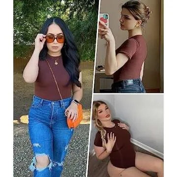 SHAPERX Women's Soft Bodysuit with Thong Design - Cocoa