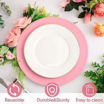 Gerrii 12 Pcs Metallic Bead Charger Plates 13 Inch Plastic Round Plates Bulk Wedding Beaded Chargers for Table Party Event Decoration(Pink)