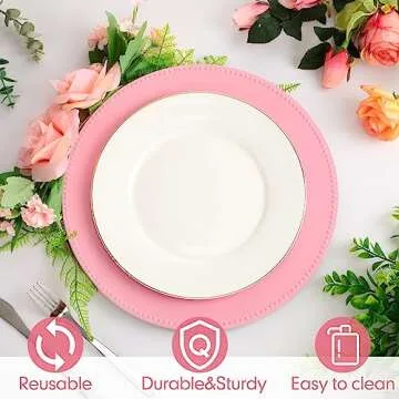 Gerrii 12 Pcs Metallic Bead Charger Plates 13 Inch Plastic Round Plates Bulk Wedding Beaded Chargers for Table Party Event Decoration(Pink)