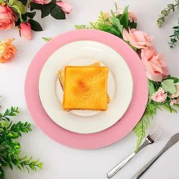 Gerrii 12 Pcs Metallic Bead Charger Plates 13 Inch Plastic Round Plates Bulk Wedding Beaded Chargers for Table Party Event Decoration(Pink)