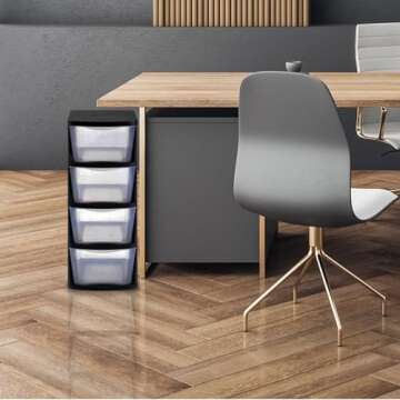 Juggernaut Storage Plastic 4 Drawer Storage Container Tower with 4 Large Pull Out Drawers for Home O...