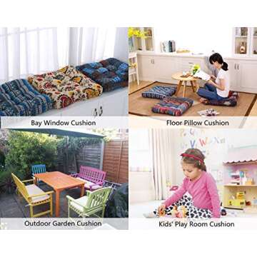 HIGOGOGO Turquoise Meditation Pillow for Floor, Square Bohemian Mandala Cotton Linen Indian Style Cushion Pillow for Yoga Living Room Balcony Kids Playing Room Party Outdoor Decoration, 22x22 Inch