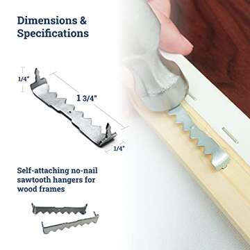 Sawtooth Picture Hangers No Nail - 100 Pack - 1 3/4 Inch - Silver- Zinc Sawtooth Hangers