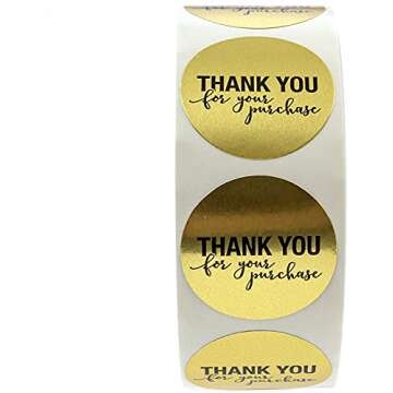 1.25" Round Gold Foil Thank You for Your Purchase Stickers / 1000 Thank You Labels Roll/Small Busine...