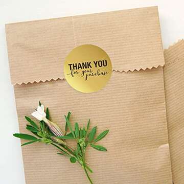 1.25" Round Gold Foil Thank You for Your Purchase Stickers / 1000 Thank You Labels Roll/Small Business Thanks Labels/Made in The USA
