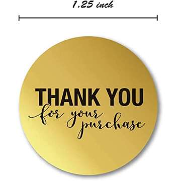 1.25" Round Gold Foil Thank You for Your Purchase Stickers / 1000 Thank You Labels Roll/Small Business Thanks Labels/Made in The USA