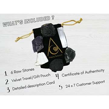 Crystals for House Protection Manifestation, Set of 6 Amethyst, Scolecite, Shungite, Black Tourmaline, Selenite and Moss Agate Healing Crystals and Stones