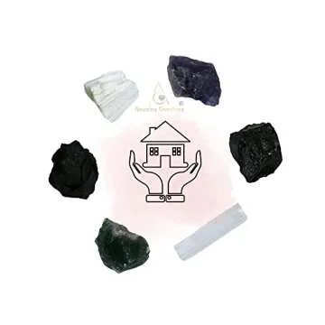 Crystals for House Protection Manifestation, Set of 6 Amethyst, Scolecite, Shungite, Black Tourmaline, Selenite and Moss Agate Healing Crystals and Stones