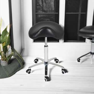 Antlu Saddle Stool Rolling Chair for Medical Massage Salon Kitchen Spa Drafting,Adjustable Hydraulic Stool with Wheels (Without Backrest, Black)