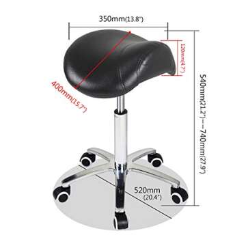 Antlu Saddle Stool Rolling Chair for Medical Massage Salon Kitchen Spa Drafting,Adjustable Hydraulic Stool with Wheels (Without Backrest, Black)