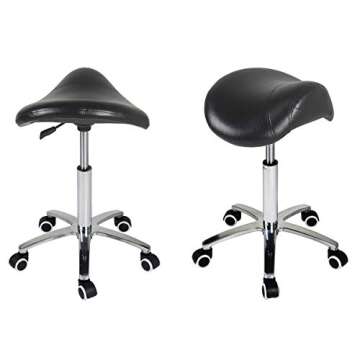 Antlu Saddle Stool Rolling Chair for Medical Massage Salon Kitchen Spa Drafting,Adjustable Hydraulic Stool with Wheels (Without Backrest, Black)