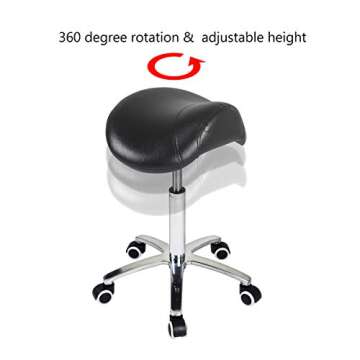 Antlu Saddle Stool Rolling Chair for Medical Massage Salon Kitchen Spa Drafting,Adjustable Hydraulic Stool with Wheels (Without Backrest, Black)