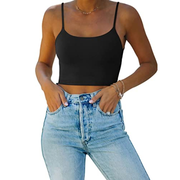 REORIA Women's Summer Seamless Adjustable Spaghetti Strap Crop Top for Active and Casual Wear
