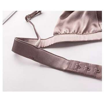 SilRiver Women's Silk Satin Triangle Wire Free Bra, Sexy Bralette Top, Breathable Non-Underwire Bra (Medium, Champagne)