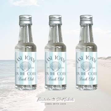 Last Toast on the Coast - 50 mL Bachelorette Liquor Labels - Coastal Bachelorette Party Favors - Bea...